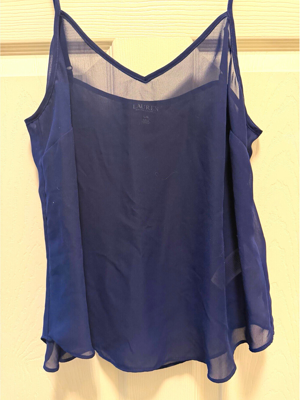 Ralph Lauren Women's Navy Sheer Camisole Adjustable Straps, Darting L